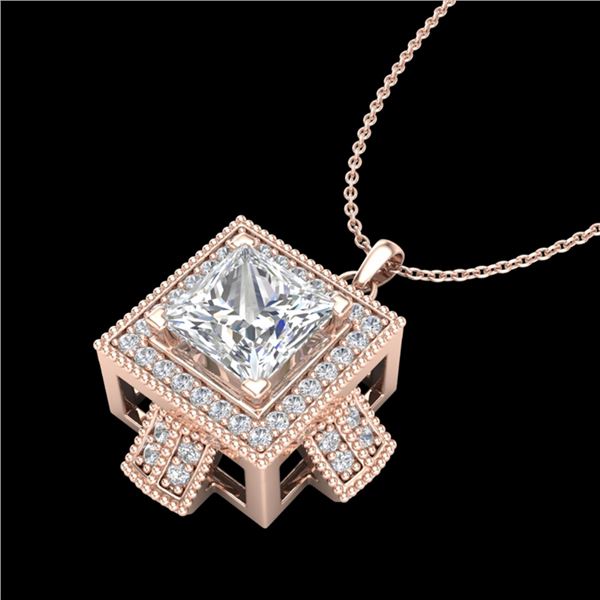 1.46 ctw Princess VS/SI Diamond Micro Pave Necklace 18k Rose Gold - REF-418N2F