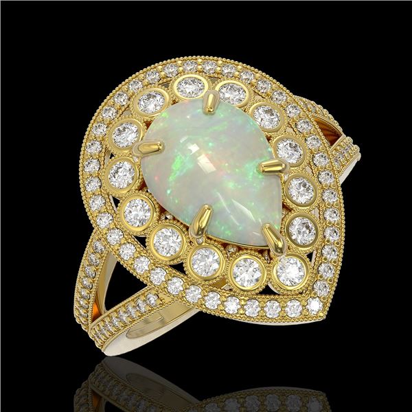 4.19 ctw Certified Opal & Diamond Victorian Ring 14K Yellow Gold - REF-148A2N