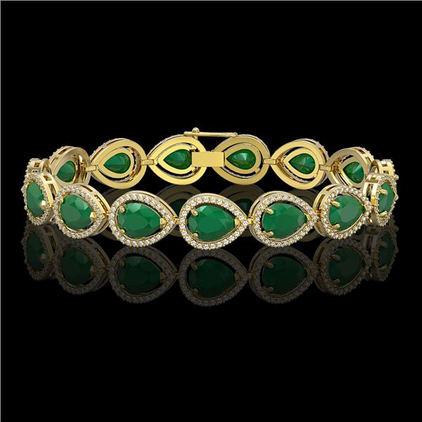 30.06 ctw Emerald & Diamond Micro Pave Halo Bracelet 10k Yellow Gold - REF-393Y3X