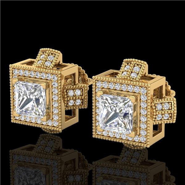 2.75 ctw Princess VS/SI Diamond Micro Pave Stud Earrings 18k Yellow Gold - REF-684X3A