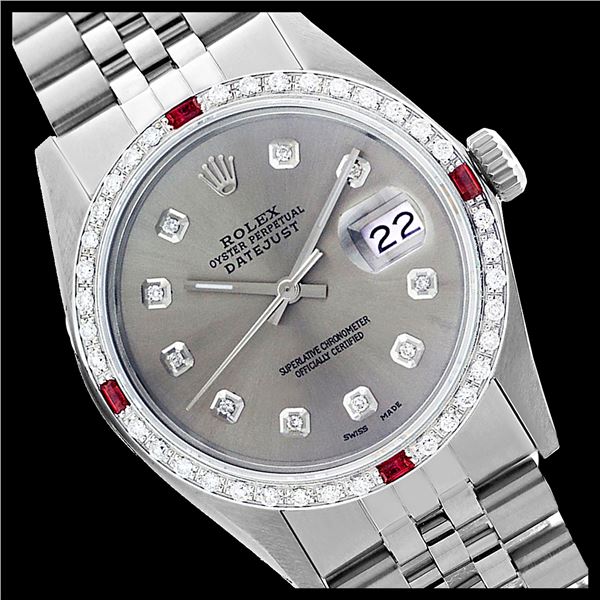 Rolex Ladies Stainless Steel, Diam Dial & Diam/Ruby Bezel, Sapphire Crystal