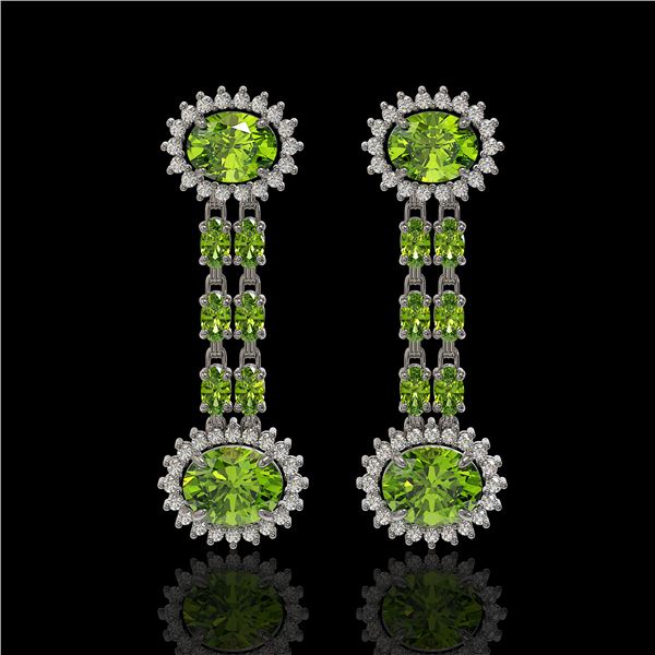 9.21 ctw Peridot & Diamond Earrings 14K White Gold - REF-157F5M