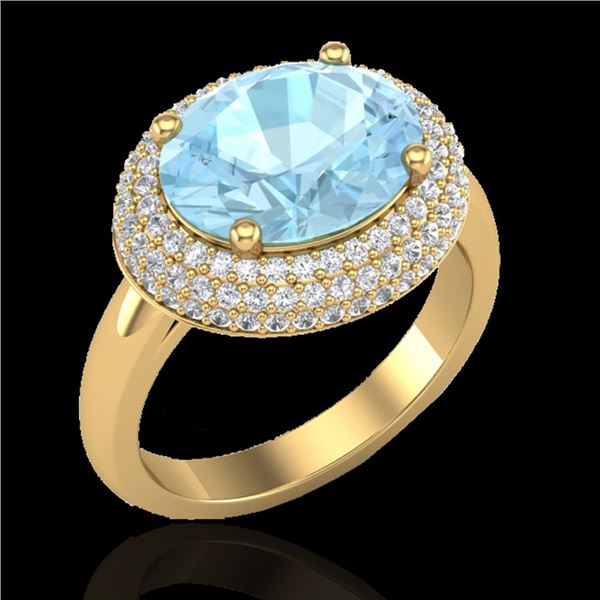 4 ctw Aquamarine & Micro Pave VS/SI Diamond Ring 18k Yellow Gold - REF-125F3M