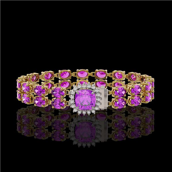 14.31 ctw Amethyst & Diamond Bracelet 14K Yellow Gold - REF-178W2H