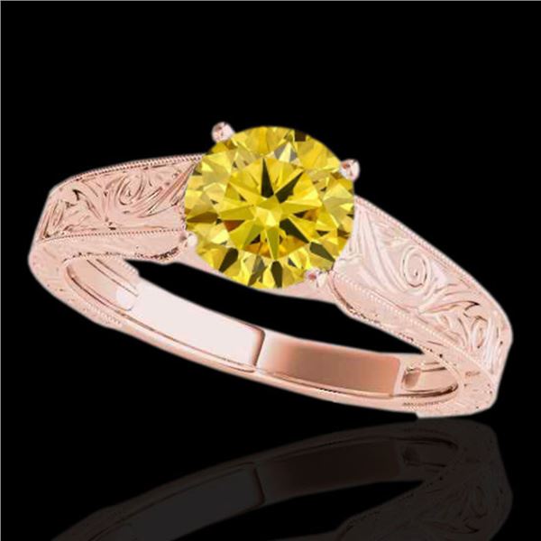 1 ctw Certified SI/I Fancy Intense Yellow Diamond Ring 10k Rose Gold - REF-177Y3X