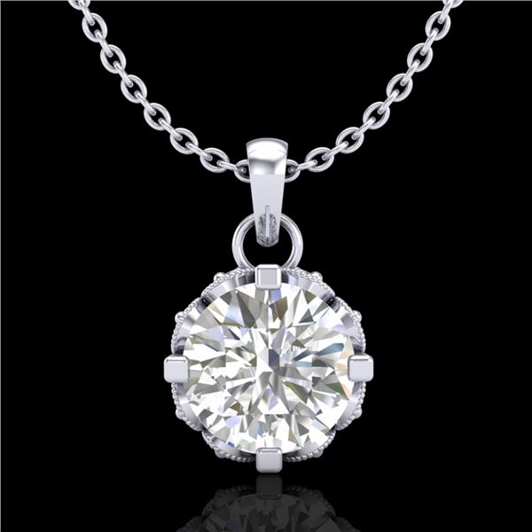 0.85 ctw VS/SI Diamond Solitaire Art Deco Stud Necklace 18k White Gold - REF-138G4W