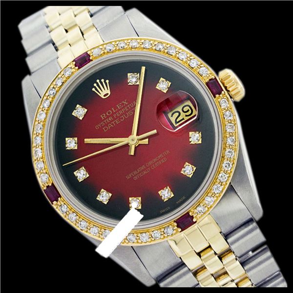 Rolex Ladies Two Tone 14K Gold/SS, Diam Dial & Diam/Ruby Bezel, Sapphire Crystal