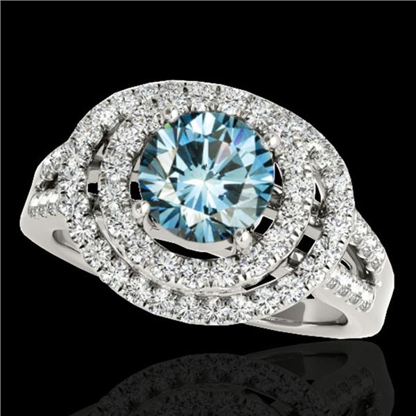 1.75 ctw SI Certified Fancy Blue Diamond Halo Ring 10k White Gold - REF-135Y2X