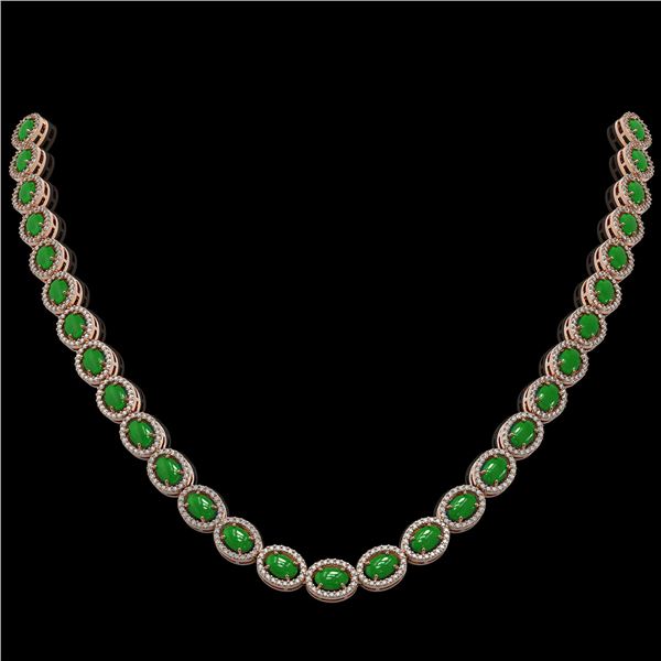 34.11 ctw Jade & Diamond Micro Pave Halo Necklace 10k Rose Gold - REF-617R6K