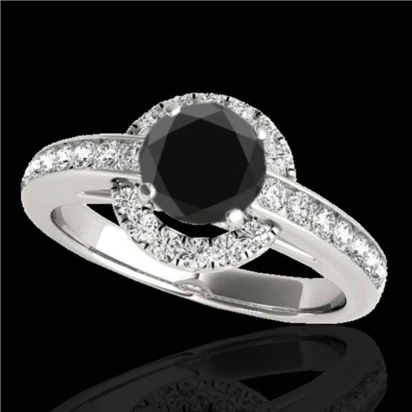 1.5 ctw Certified VS Black Diamond Solitaire Halo Ring 10k White Gold - REF-62G8W