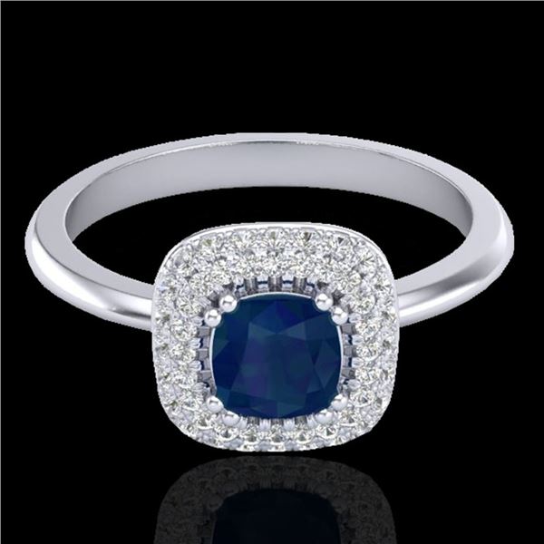 1.16 ctw Sapphire & Micro VS/SI Diamond Ring Halo 18k White Gold - REF-80H2R