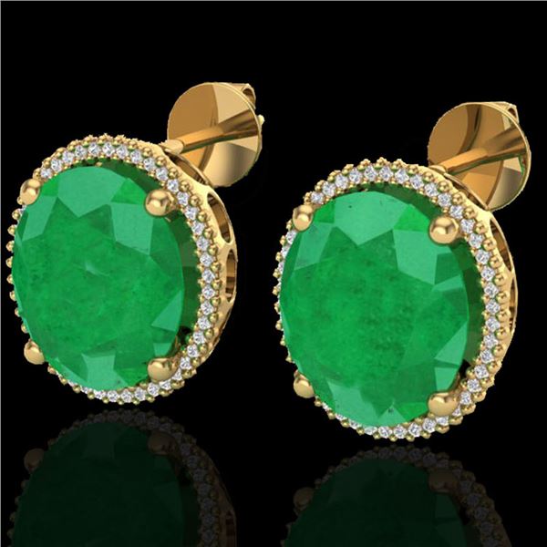 25 ctw Emerald & Micro Pave VS/SI Diamond Earrings 18k Yellow Gold - REF-254M5G
