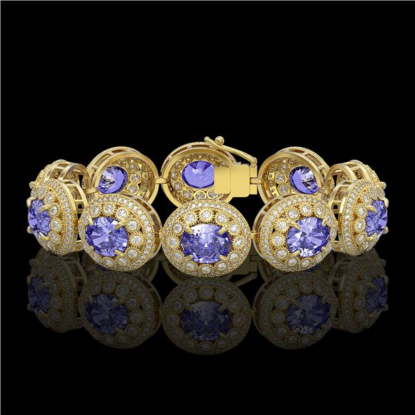 50.27 ctw Tanzanite & Diamond Victorian Bracelet 14K Yellow Gold - REF-1704R4K