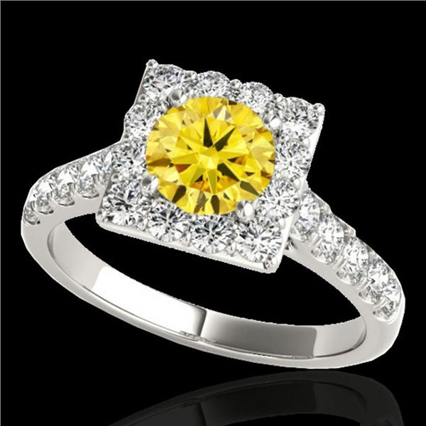 2 ctw Certified SI/I Fancy Intense Yellow Diamond Halo Ring 10k White Gold - REF-218A2N