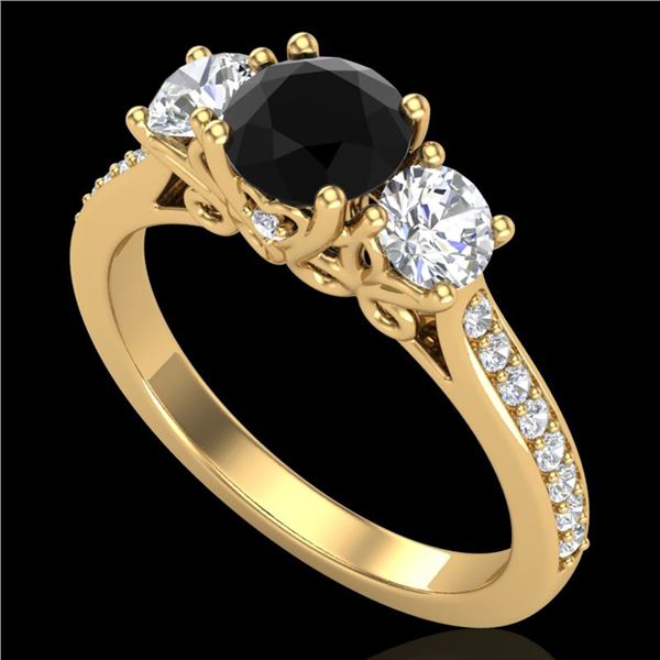 1.67 ctw Fancy Black Diamond Art Deco 3 Stone Ring 18k Yellow Gold - REF-156F4M