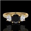 Image 2 : 1.67 ctw Fancy Black Diamond Art Deco 3 Stone Ring 18k Yellow Gold - REF-156F4M