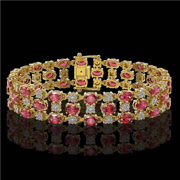 15.64 ctw Tourmaline & Diamond Row Bracelet 10K Yellow Gold - REF-245K5Y