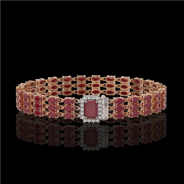 28.74 ctw Ruby & Diamond Bracelet 14K Rose Gold - REF-318W2H