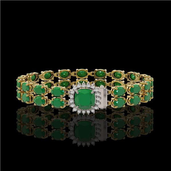 19.85 ctw Emerald & Diamond Bracelet 14K Yellow Gold - REF-245M5G