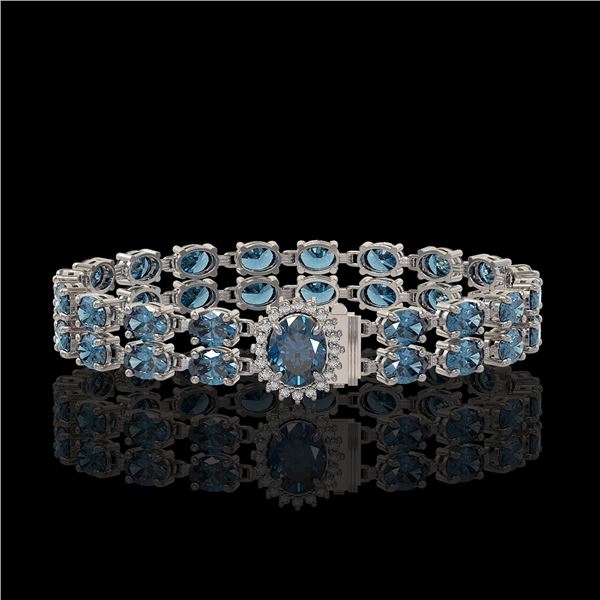 29.22 ctw London Topaz & Diamond Bracelet 14K White Gold - REF-218N2F