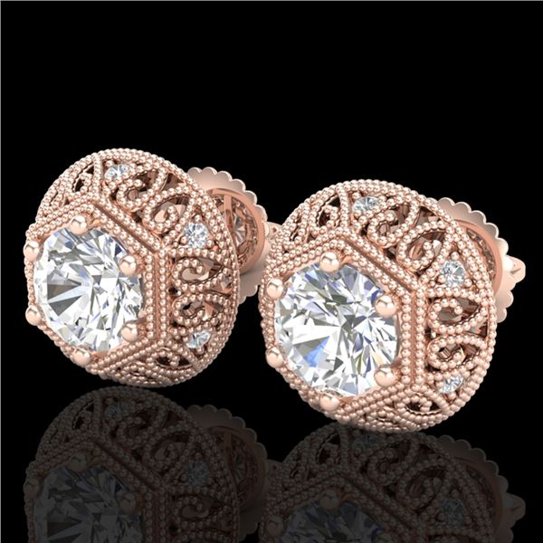 1.31 ctw VS/SI Diamond Solitaire Art Deco Stud Earrings 18k Rose Gold - REF-236A4N