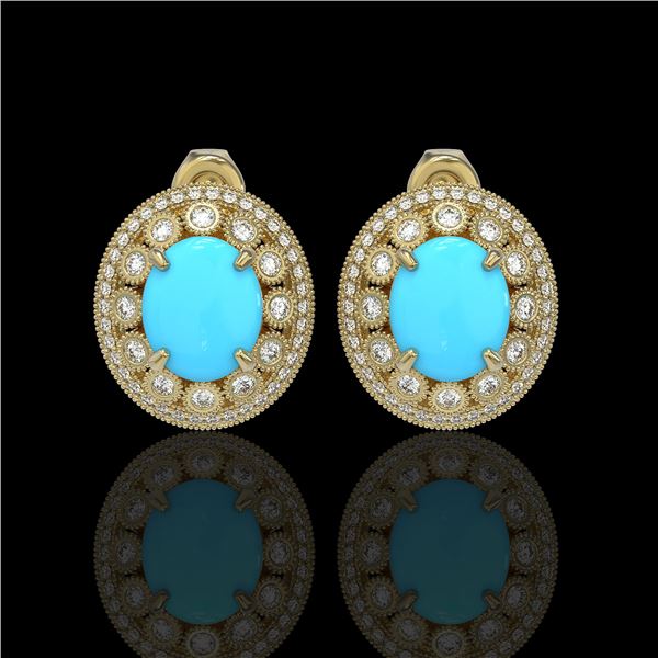 9.21 ctw Turquoise & Diamond Victorian Earrings 14K Yellow Gold - REF-266A4N