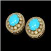 Image 2 : 9.21 ctw Turquoise & Diamond Victorian Earrings 14K Yellow Gold - REF-266A4N