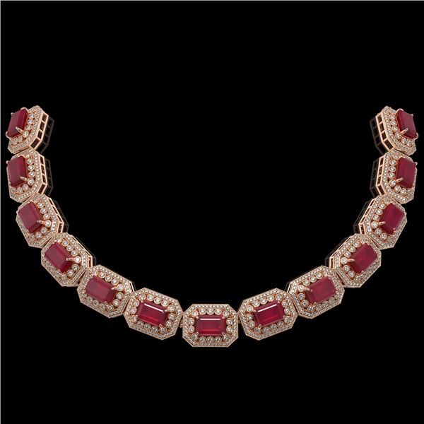 137.65 ctw Certified Ruby & Diamond Victorian Necklace 14K Rose Gold - REF-2875W6H