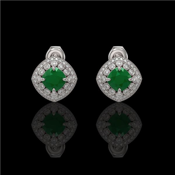 4.99 ctw Certified Emerald & Diamond Victorian Earrings 14K White Gold - REF-128K5Y