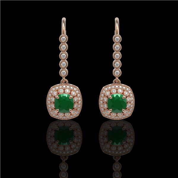 5.1 ctw Certified Emerald & Diamond Victorian Earrings 14K Rose Gold - REF-172F8M