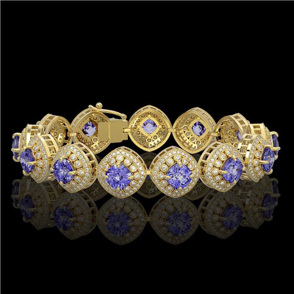 38.1 ctw Tanzanite & Diamond Victorian Bracelet 14K Yellow Gold - REF-1136Y8X