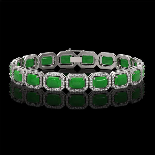 25.36 ctw Jade & Diamond Micro Pave Halo Bracelet 10k White Gold - REF-345H5R