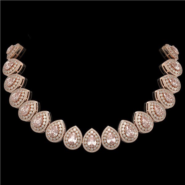 103.22 ctw Morganite & Diamond Victorian Necklace 14K Rose Gold - REF-4551W3H