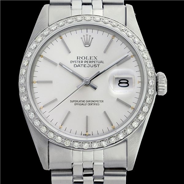 Rolex Men's Stainless Steel, QuickSet, Index Bar Dial with Diamond Bezel