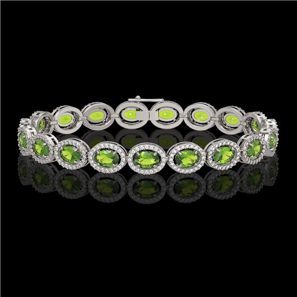 13.87 ctw Peridot & Diamond Micro Pave Halo Bracelet 10k White Gold - REF-263M6G