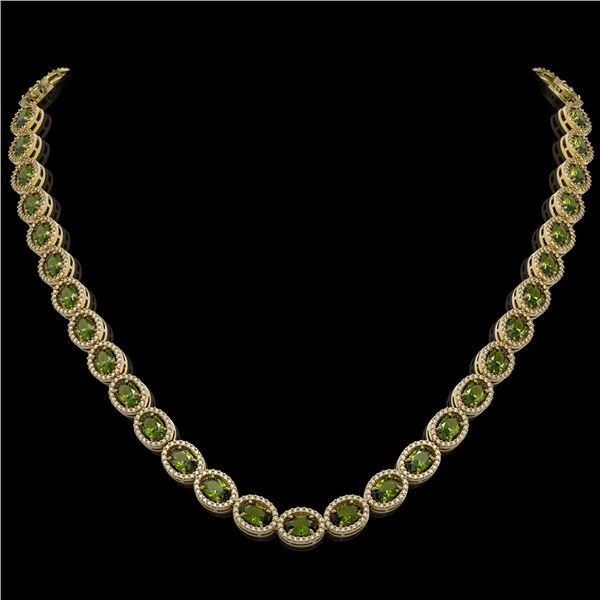 31.1 ctw Tourmaline & Diamond Micro Pave Halo Necklace 10k Yellow Gold - REF-600A2N