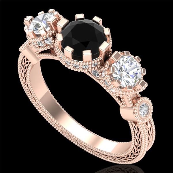 1.75 ctw Fancy Black Diamond Art Deco 3 Stone Ring 18k Rose Gold - REF-153R6K