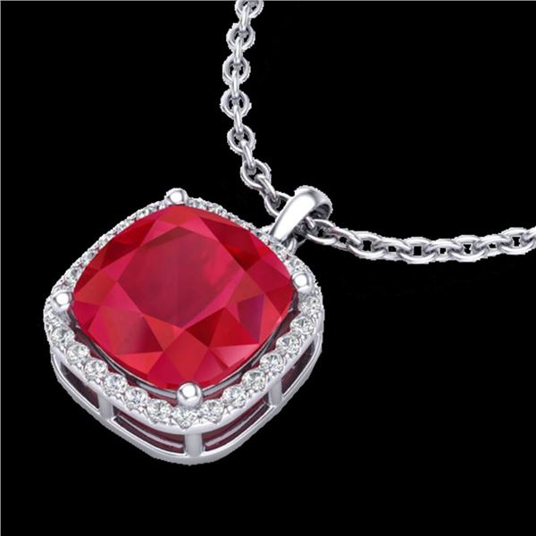 6 ctw Ruby & Micro Pave Halo VS/SI Diamond Necklace 18k White Gold - REF-85X5A