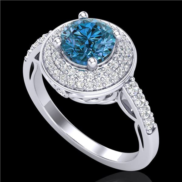 1.7 ctw Intense Blue Diamond Engagment Art Deco Ring 18k White Gold - REF-236M4G