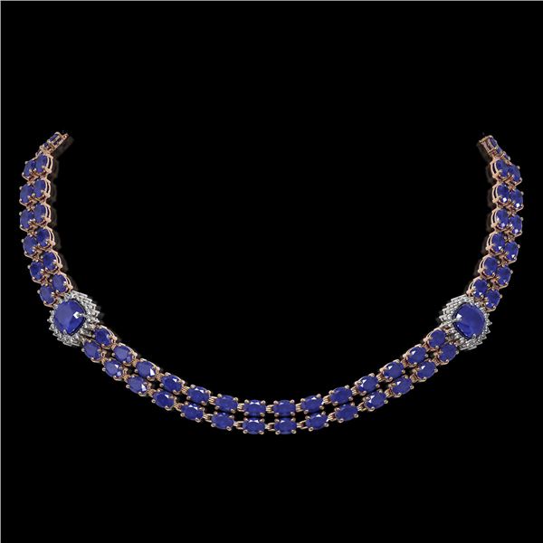 43.97 ctw Sapphire & Diamond Necklace 14K Rose Gold - REF-527M3G