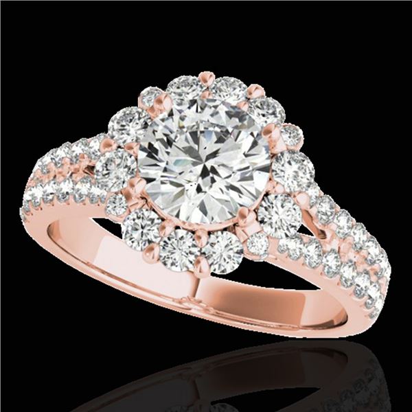 2.01 ctw Certified Diamond Solitaire Halo Ring 10k Rose Gold - REF-225A2N