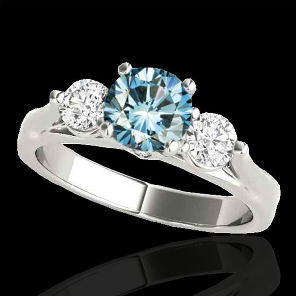 1.50 ctw SI Certified Fancy Blue Diamond 3 Stone Ring 10k White Gold - REF-163F6M