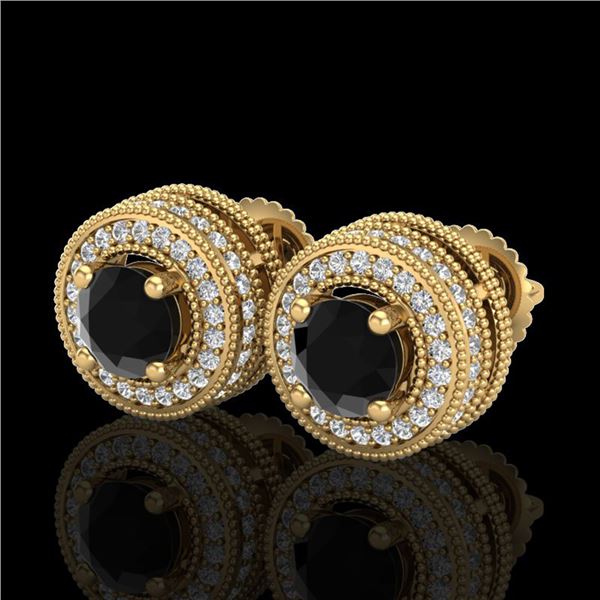 2.09 ctw Fancy Black Diamond Art Deco Stud Earrings 18k Yellow Gold - REF-172G8W