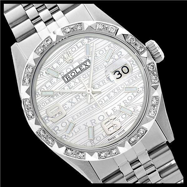 Rolex Men's Stainless Steel, QuickSet, Arabic Dial with Pyrimid Diam Bezel