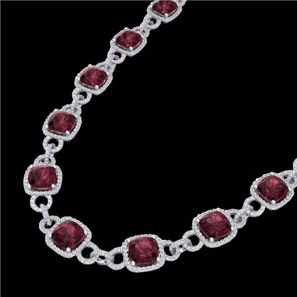 66 ctw Garnet & Micro VS/SI Diamond Eternity Necklace 14k White Gold - REF-881G8W