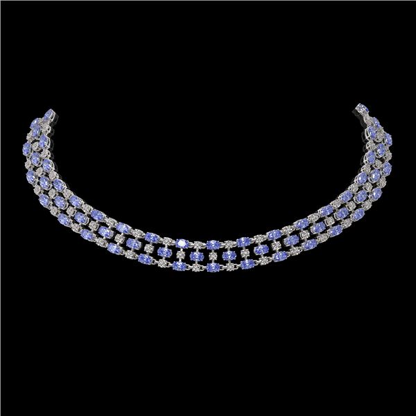 35.93 ctw Tanzanite & Diamond Necklace 10K White Gold - REF-527W3H