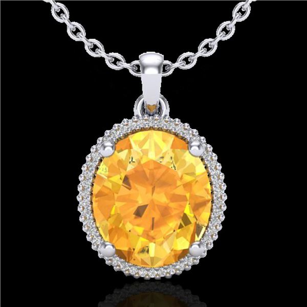 10 ctw Citrine & Micro Pave VS/SI Diamond Necklace 18k White Gold - REF-75F5M