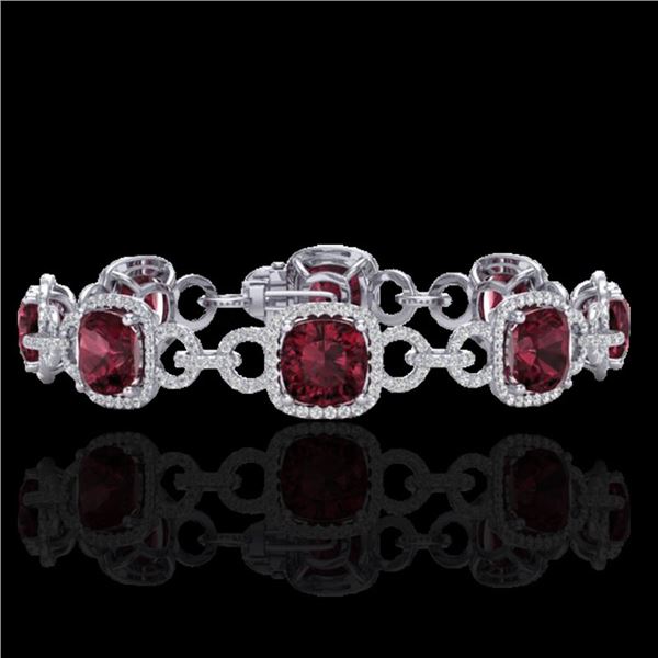 30 ctw Garnet & Micro VS/SI Diamond Certified Bracelet 14k White Gold - REF-368H9R