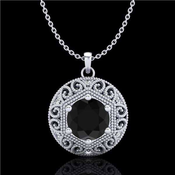 1.11 ctw Fancy Black Diamond Art Deco Stud Necklace 18k White Gold - REF-87A3N