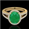 Image 1 : 3 ctw Emerald & Micro VS/SI Diamond Halo Solitaire Ring 18k Yellow Gold - REF-83F6M